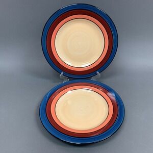 Living Art Brighton Dinner Plates Multi-color Blue Beige Red‎ Orange Lot of 2